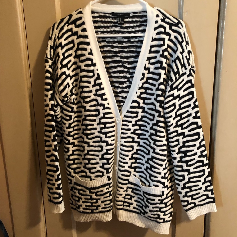 Forever 21 Black and White Geometric Cardigan